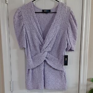 NWT Alice Blue Lilac Textured Twist Front Puff Sleeve Blouse Size L
